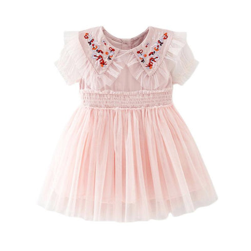 Summer Girl's Embroidered Dress Short Sleeve Mesh Princess Dress