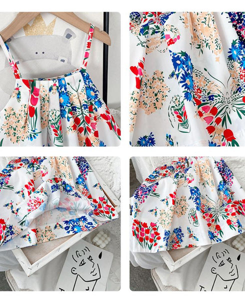 Girls Suspender Printed Dress 2022 Summer New Girls Loose Beach Dress