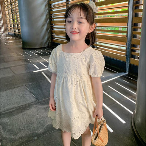 Girls Dress Summer Dress New Girls Cotton Dress Embroidered Hollow Princess Dress