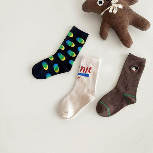 Spring and autumn letter cartoon baby socks striped wave dot color matching socks
