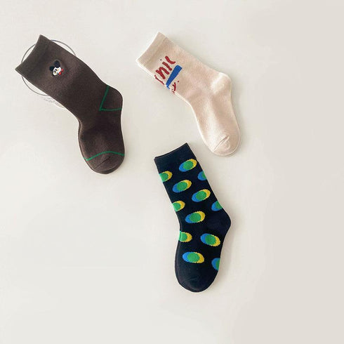 Spring and autumn letter cartoon baby socks striped wave dot color matching socks