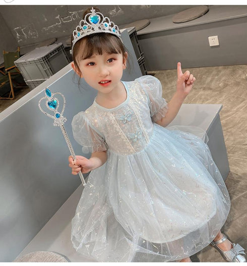 New Girl Pengpeng Princess Yarn Dress Girl Butterfly Shining Mesh Dress