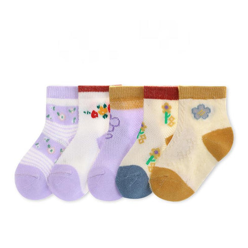 Five Pairs Of Children's Breathable Cartoon Mesh Socks