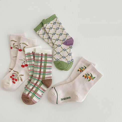 Plaid fruit baby socks lace color matching socks