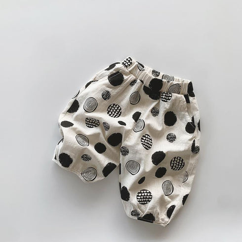 Slub Cotton Cropped Pants Thin Pure Cotton Polka Dot Printed Pants