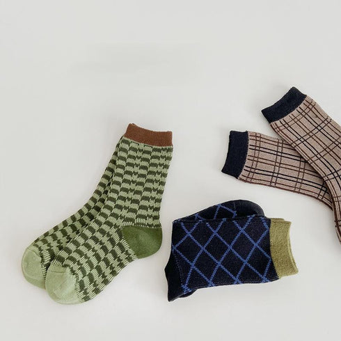 Color matching diamond baby socks double needle striped socks