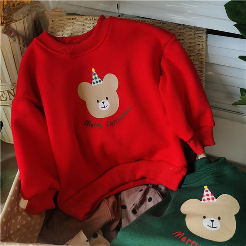 Christmas baby plus velvet sweater red cartoon bear jacket