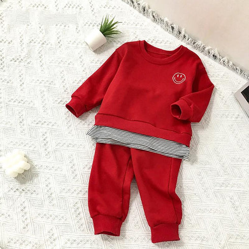 Sports suit retro smiley face stitching suit brother and sister suit