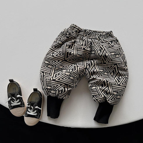 Children's Velvet Warm Pants Geometric Casual Pants