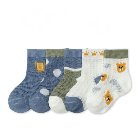 Five Pairs Of Children's Breathable Cartoon Mesh Socks