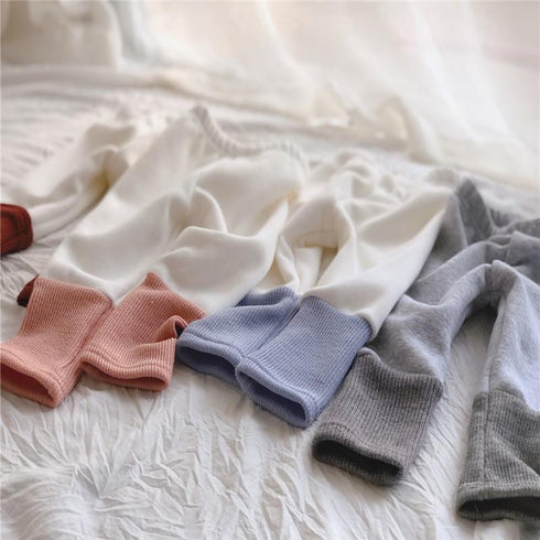 Infant plus velvet leggings stitching warm plus velvet pants