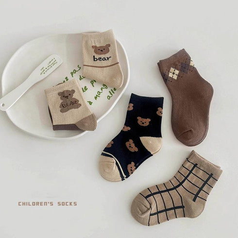 Bear Plaid baby socks striped cartoon color matching socks