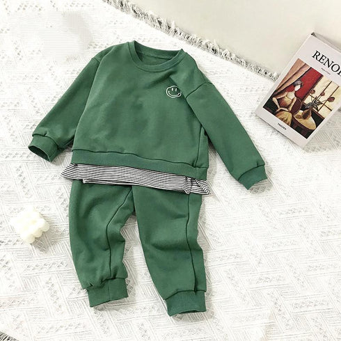 Sports suit retro smiley face stitching suit brother and sister suit