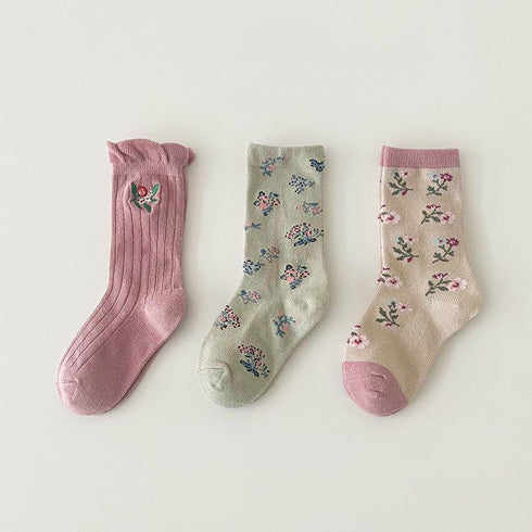 Infant spring and autumn floral baby socks embroidery color matching socks