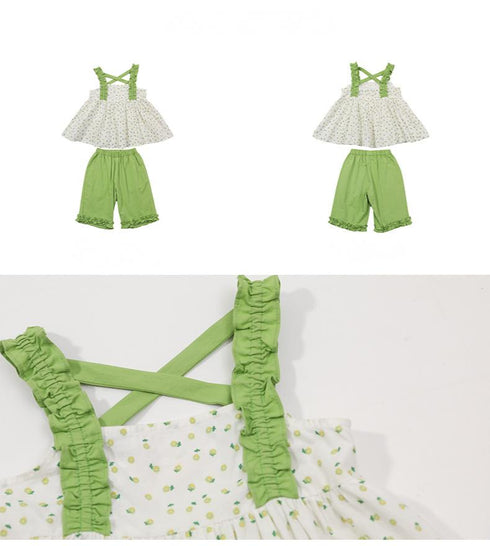 Summer Suit 2022 New Girls Foreign Style Floral Suspender Top Cropped Pants Two-piece Set