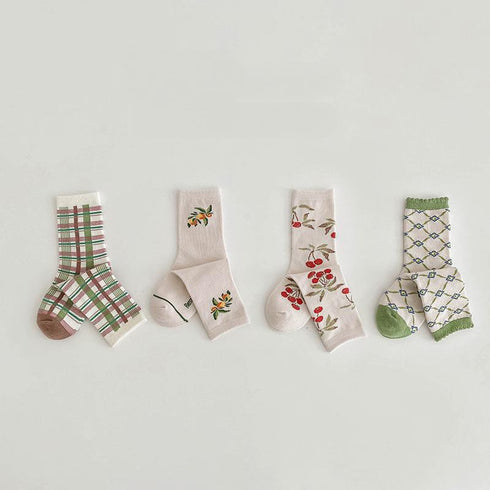 Plaid fruit baby socks lace color matching socks