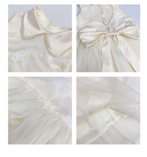 2022 Summer New Girl Pearl Doll Collar Dress Flower Girl Dress Dress Backless Love Princess Dress