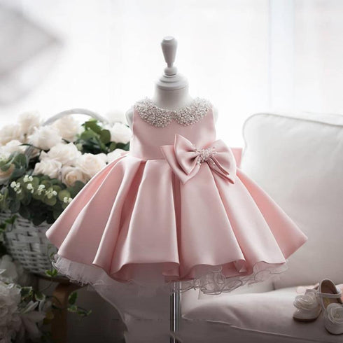 Girl's Pearl Doll Neck Dress Princess Dress Wedding Dress Paggy Dress