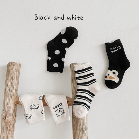 Black and white baby bear socks striped letter color matching socks