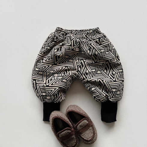 Children's Velvet Warm Pants Geometric Casual Pants