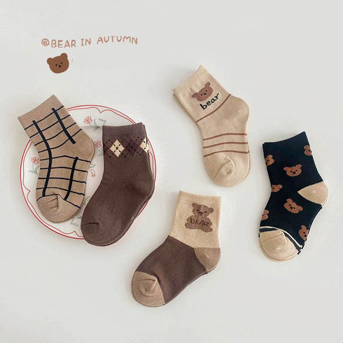 Bear Plaid baby socks striped cartoon color matching socks