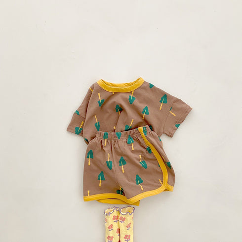Small Tree Print Binding Suit Children's Cotton Suit