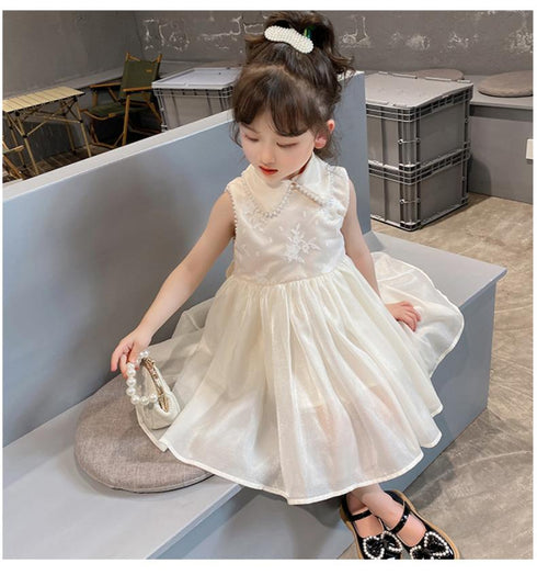 2022 Summer New Girl Pearl Doll Collar Dress Flower Girl Dress Dress Backless Love Princess Dress