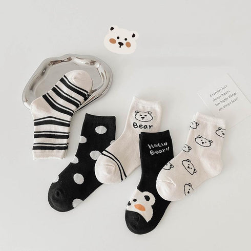 Black and white baby bear socks striped letter color matching socks