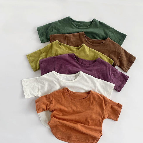 Slub Cotton Short Sleeve T-shirt Versatile Cotton Personalized T-Shirt Baby Top