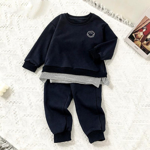 Sports suit retro smiley face stitching suit brother and sister suit