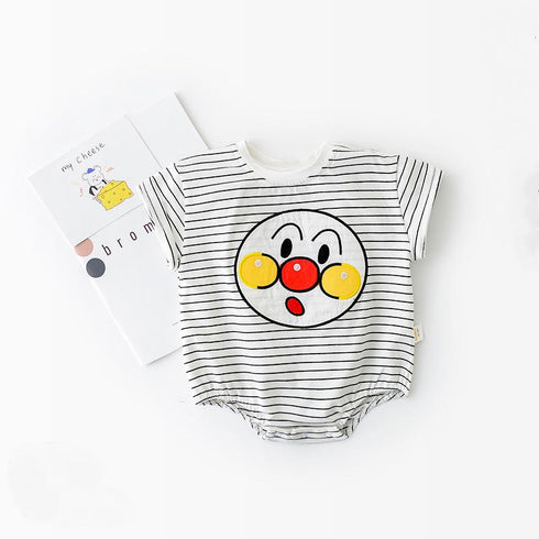 Striped Cartoon Embroidered Triangle Creeper Baby Short Sleeve Fart Suit
