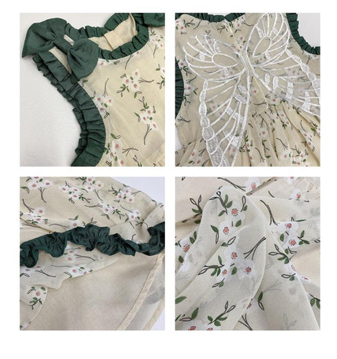 2022 Summer New Girls Little Floral Dress Butterfly Wing Dress