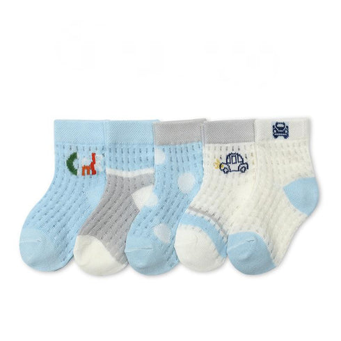 Five Pairs Of Children's Breathable Cartoon Mesh Socks