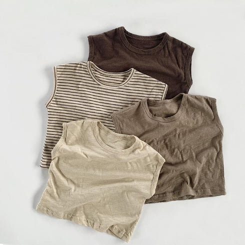 Breathable And Cool Slub Cotton Children's Thin Vest With Inner Tower Shoulder