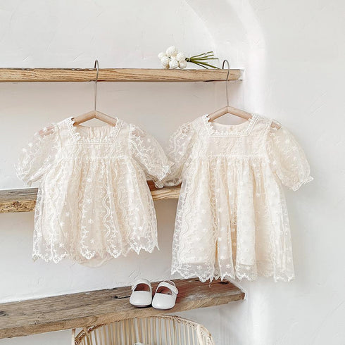Baby Sister Princess Lace Two-layer Jumpsuit Or Dress
