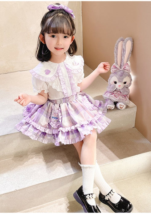 Girls New Short Sleeve Skirt Suit Girls Pleated Skirt Academy Style Princess Suit